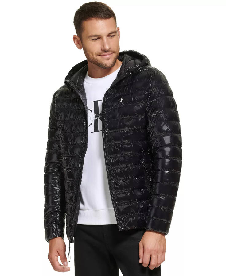 Men's Hooded & Quilted Packable Jacket Shiny Black - 4