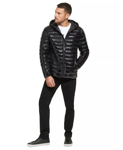 Men's Hooded & Quilted Packable Jacket Shiny Black - 5