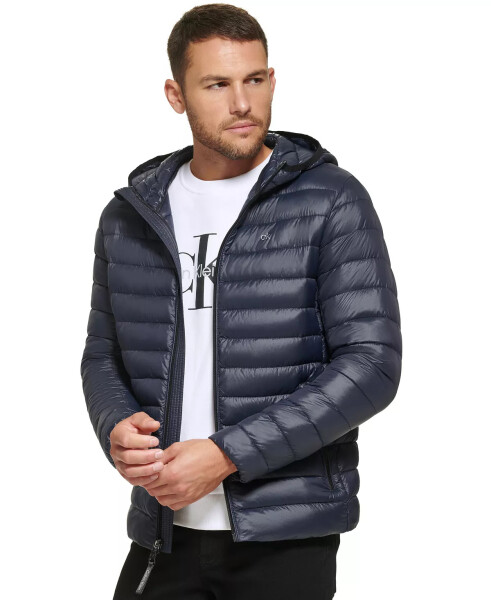 Men's Hooded & Quilted Packable Jacket True Navy - 1