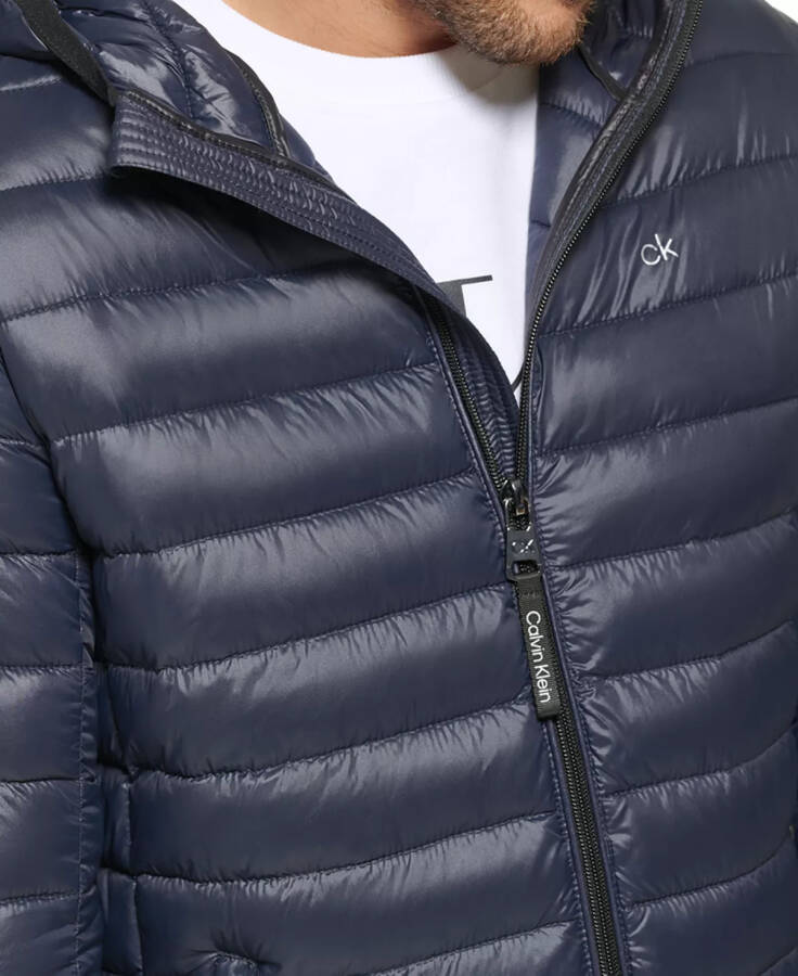 Men's Hooded & Quilted Packable Jacket True Navy - 3