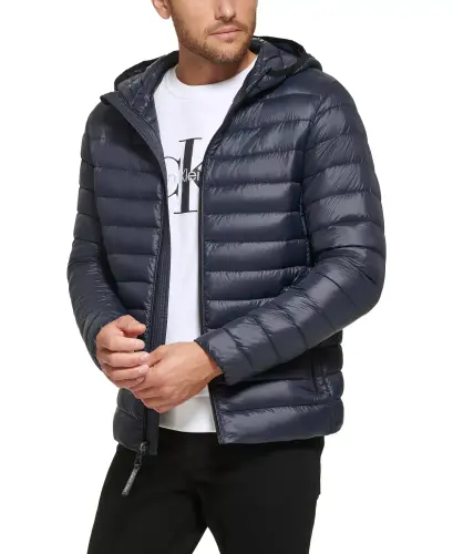 Men's Hooded & Quilted Packable Jacket-True Navy 