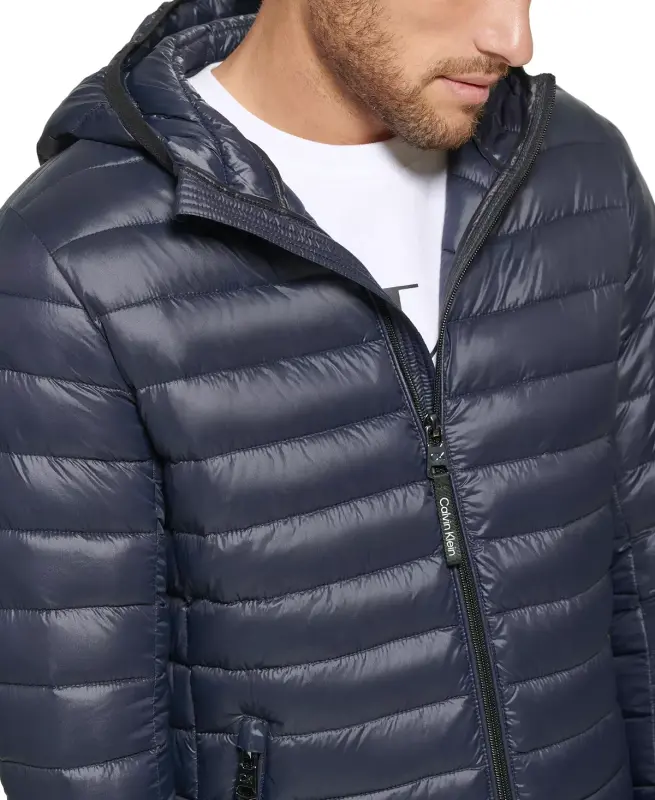 Men's Hooded & Quilted Packable Jacket-True Navy - 4