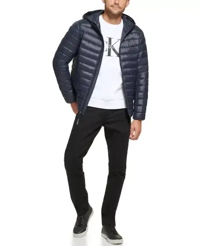 Men's Hooded & Quilted Packable Jacket-True Navy - 2
