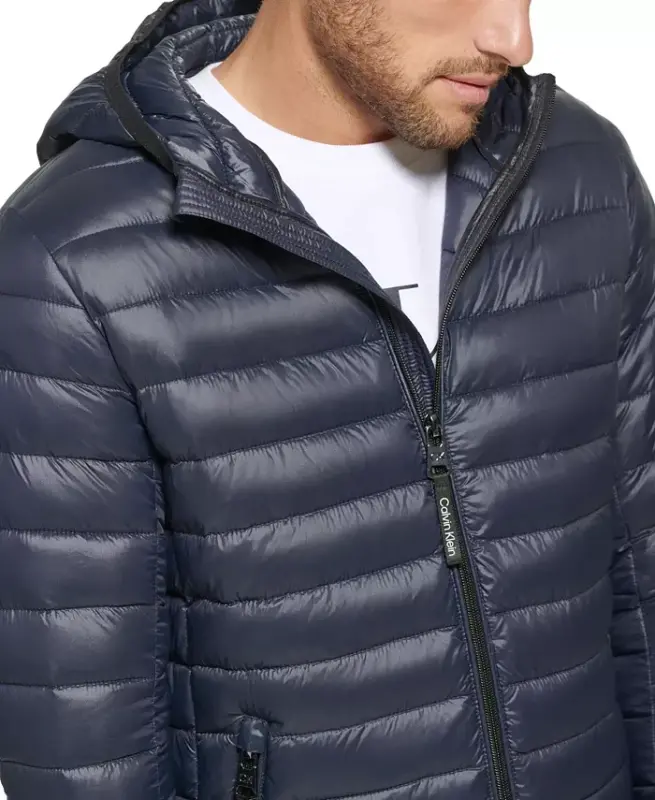 Men's Hooded & Quilted Packable Jacket-True Navy - 4