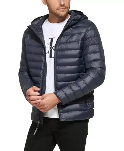 Men's Hooded & Quilted Packable Jacket - True Navy 
