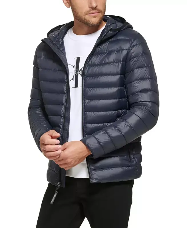 Men's Hooded & Quilted Packable Jacket - True Navy - CALVIN KLEIN