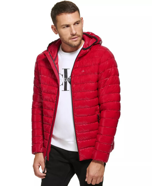 Men's Hooded & Quilted Packable Jacket True Red - 3