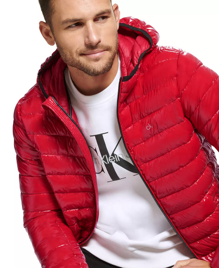 Men's Hooded & Quilted Packable Jacket True Red - 4