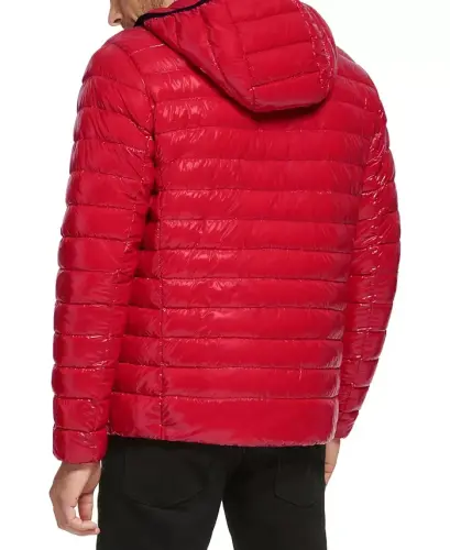 Men's Hooded & Quilted Packable Jacket - True Red - 5