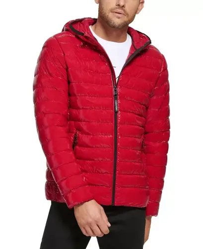 Men's Hooded & Quilted Packable Jacket - True Red 