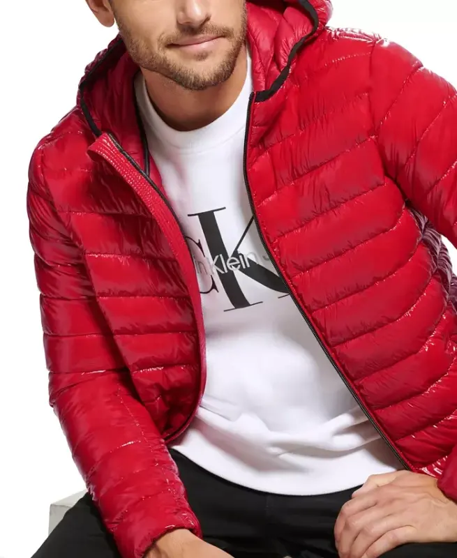 Men's Hooded & Quilted Packable Jacket - True Red - 4