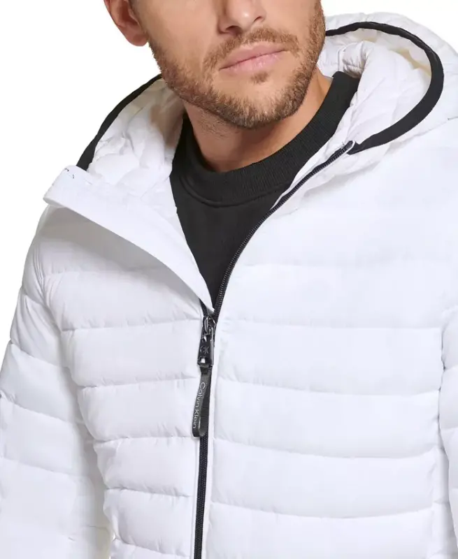 Men's Hooded & Quilted Packable Jacket - White - 1