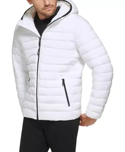 Men's Hooded & Quilted Packable Jacket - White - 3