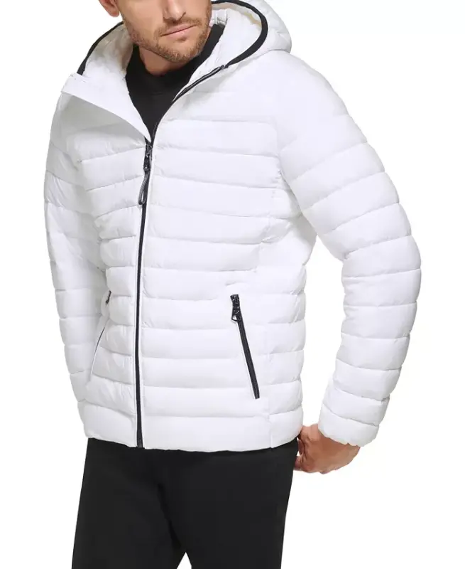 Men's Hooded & Quilted Packable Jacket - White - 3