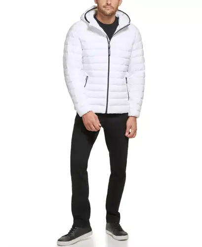 Men's Hooded & Quilted Packable Jacket - White - 4