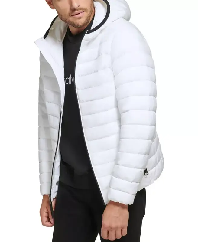 Men's Hooded & Quilted Packable Jacket - White - 5