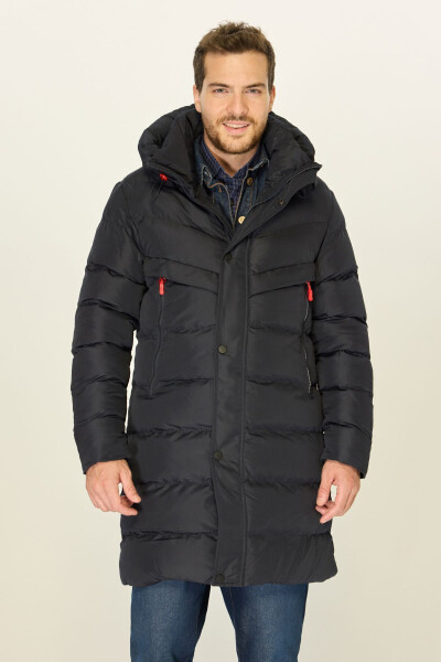 Men's Hooded Windproof Navy Blue Puffer Jacket Long Winter Coat Parka - 9