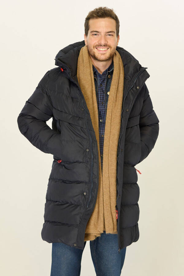 Men's Hooded Windproof Navy Blue Puffer Jacket Long Winter Coat Parka - 11