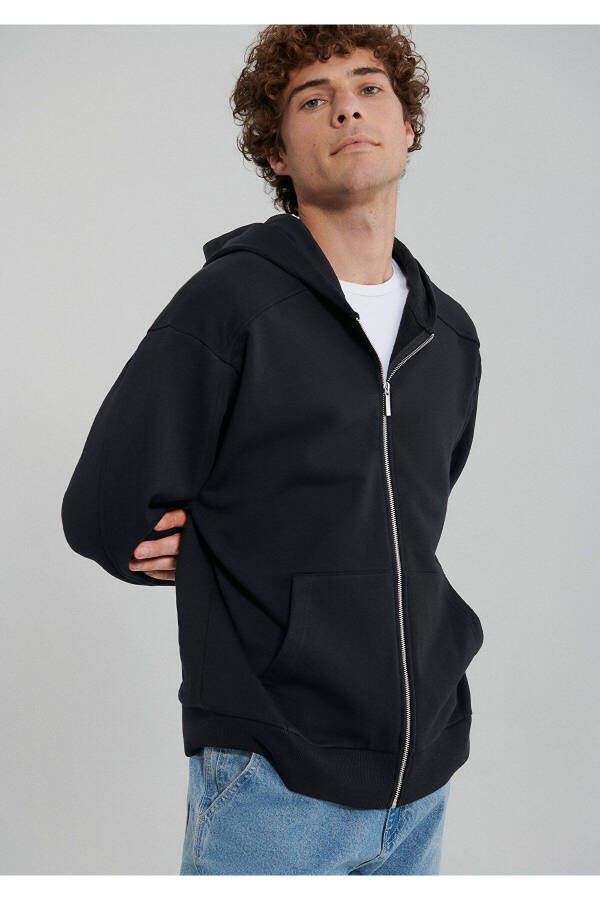 Men's Hooded Zipper Black Basic Sweatshirt 0S10095-900 - 1