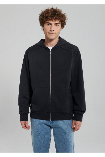 Men's Hooded Zipper Black Basic Sweatshirt 0S10095-900 - 2