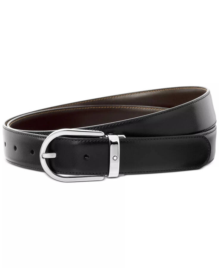 Men's Horseshoe Buckle Italian Leather Belt Silver - 1