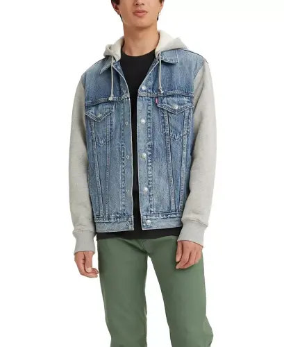 Men's Hybrid Hoodie Non-Stretch Denim Trucker Jacket 