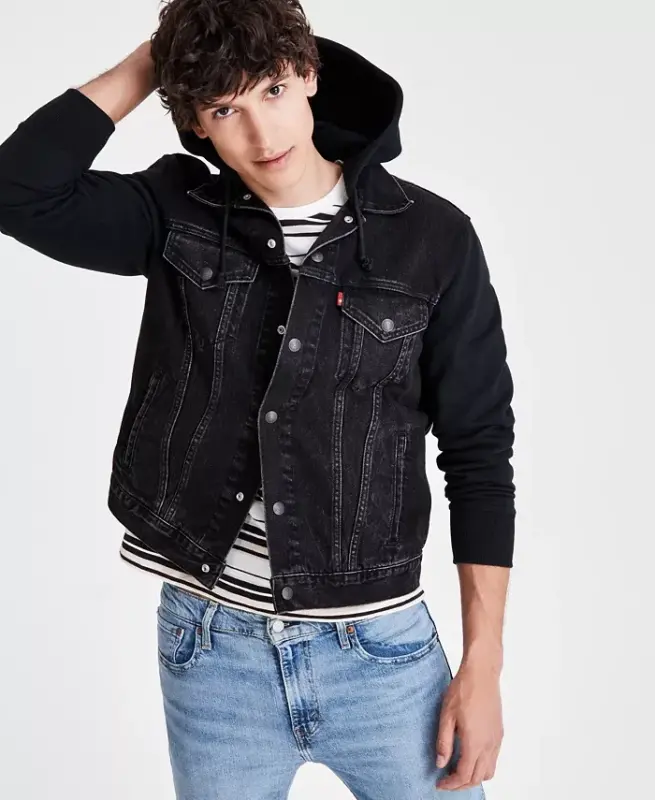 Men's Hybrid Hoodie Non-Stretch Denim Trucker Jacket - 4