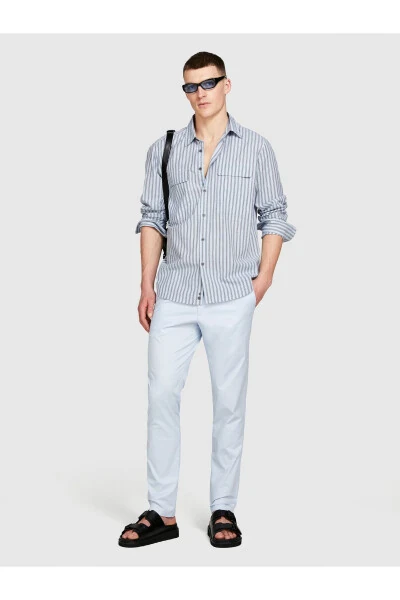 Men's Ice Blue Cotton Blend Slim Fit Chino Pants - SISLEY
