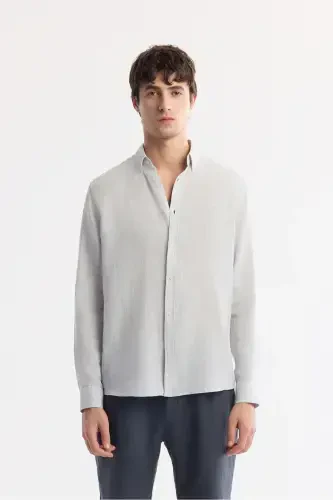 Men's Ice Grey Comfort Fit 100% Linen Button-Down Collar Shirt B002191-Ice Grey - 1