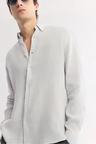 Men's Ice Grey Comfort Fit 100% Linen Button-Down Collar Shirt B002191-Ice Grey - AVVA (1)