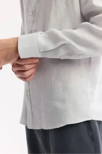 Men's Ice Grey Comfort Fit 100% Linen Button-Down Collar Shirt B002191-Ice Grey - 3