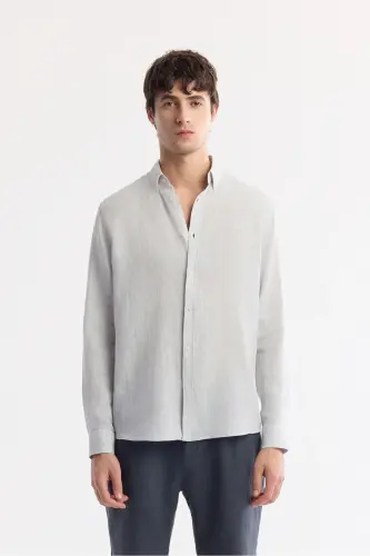 Men's Ice Grey Comfort Fit 100% Linen Button-Down Collar Shirt B002191-Ice Grey - 1