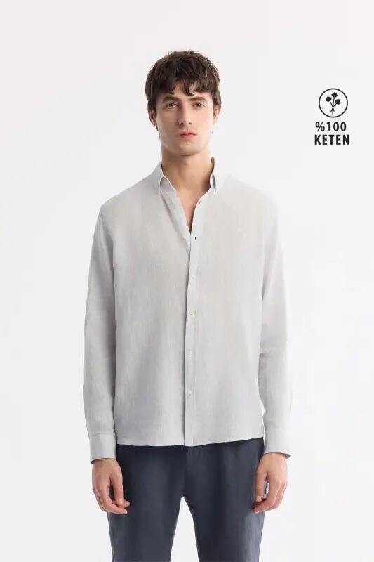 Men's Ice Grey Comfort Fit 100% Linen Button-Down Collar Shirt B002191-Ice Grey - AVVA