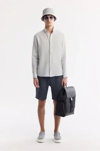 Men's Ice Grey Comfort Fit 100% Linen Button-Down Collar Shirt B002191-Ice Grey - 5