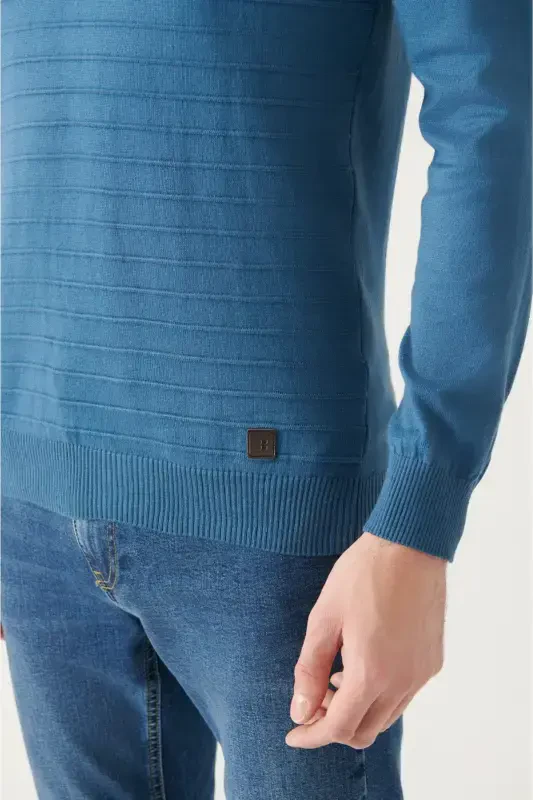 Men's Indigo Crew Neck Cotton Knit Sweater A22y5074-Indigo - 2