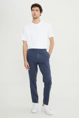 Men's Indigo-Gray Cotton Slim Fit Narrow Cut Side Pocket Flexible Casual Pants - 2