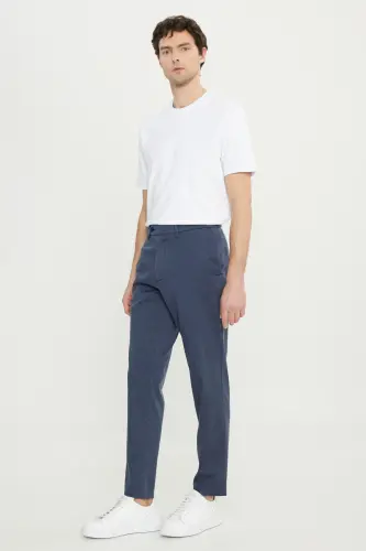 Men's Indigo-Gray Cotton Slim Fit Narrow Cut Side Pocket Flexible Casual Pants - 3