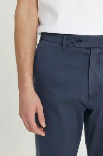 Men's Indigo-Gray Cotton Slim Fit Narrow Cut Side Pocket Flexible Casual Pants - 5