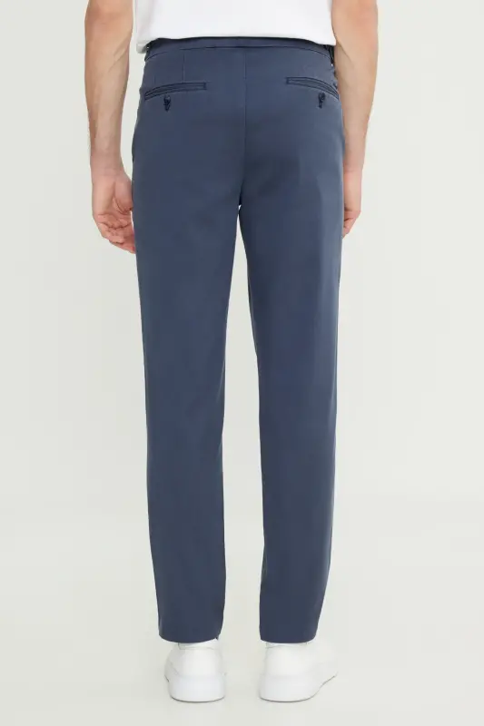 Men's Indigo-Gray Cotton Slim Fit Narrow Cut Side Pocket Flexible Casual Pants - 6