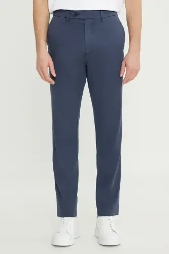 Men's Indigo-Gray Cotton Slim Fit Narrow Cut Side Pocket Flexible Casual Pants - 1