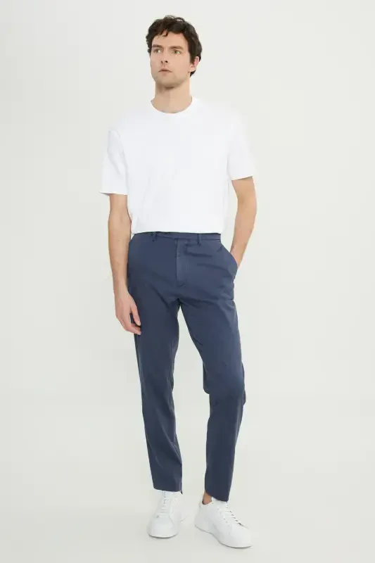 Men's Indigo-Gray Cotton Slim Fit Narrow Cut Side Pocket Flexible Casual Pants - 2