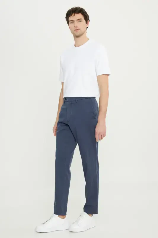 Men's Indigo-Gray Cotton Slim Fit Narrow Cut Side Pocket Flexible Casual Pants - 3