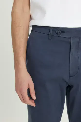 Men's Indigo-Gray Cotton Slim Fit Narrow Cut Side Pocket Flexible Casual Pants - 5