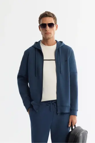 Men's Indigo Hooded Cotton Zip-Up Elastane S - 1