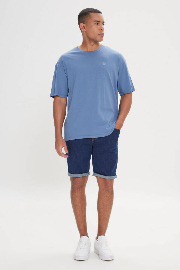 Men's Indigo Loose Fit Relaxed Fit 100% Cotton Printed Crew Neck T-shirt - 11