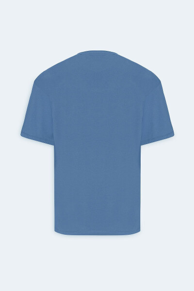 Men's Indigo Loose Fit Relaxed Fit 100% Cotton Printed Crew Neck T-shirt - 17