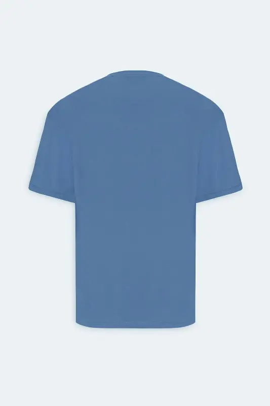 Men's Indigo Loose Fit Relaxed Fit 100% Cotton Printed Crew Neck T-shirt - 1