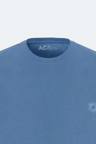 Men's Indigo Loose Fit Relaxed Fit 100% Cotton Printed Crew Neck T-shirt - 9