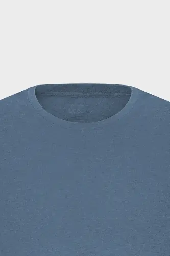 Men's Indigo Melange Cotton Slim Fit Crew Neck Basic T-shirt-INDIGO MELANGE - 6