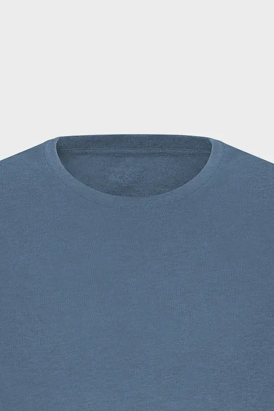 Men's Indigo Melange Cotton Slim Fit Crew Neck Basic T-shirt-INDIGO MELANGE - 6